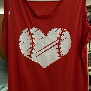 Red Tank Top with Baseball Heart Design